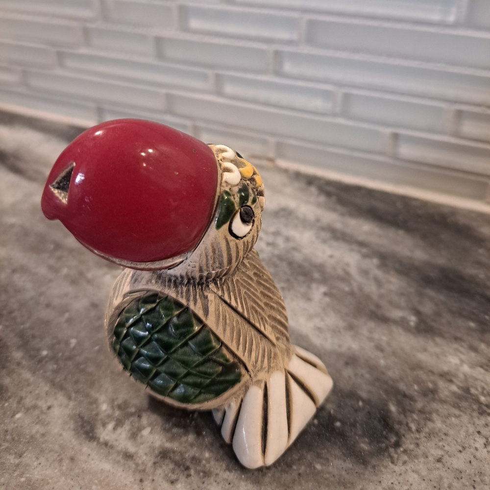 Vtg Artesania Rinconada Parrot Figurine Red Beak Bird Art Pottery Signed